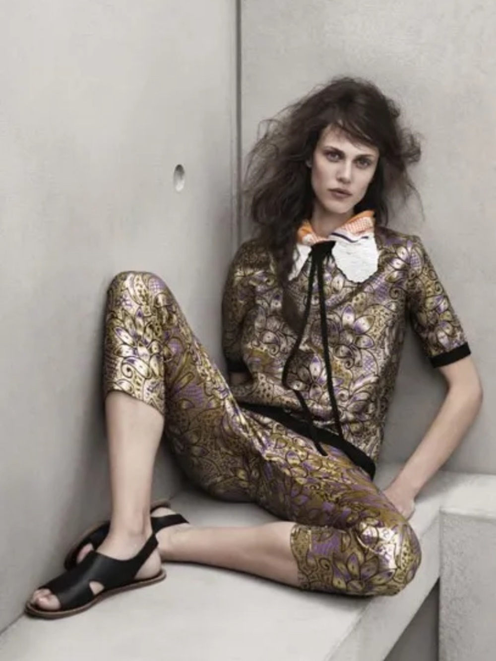 2012 Marni at H&M Metallic Gold Purple Jacquard Floral Crop Top US 2 - NWOT